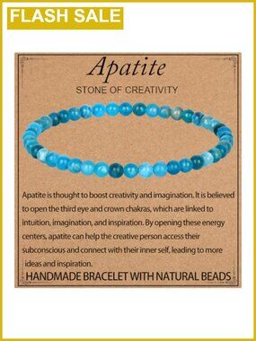Natural Blue Apatite Gemstone Stretch Bracelet 4mm Beads 7.5in Healing Crystal